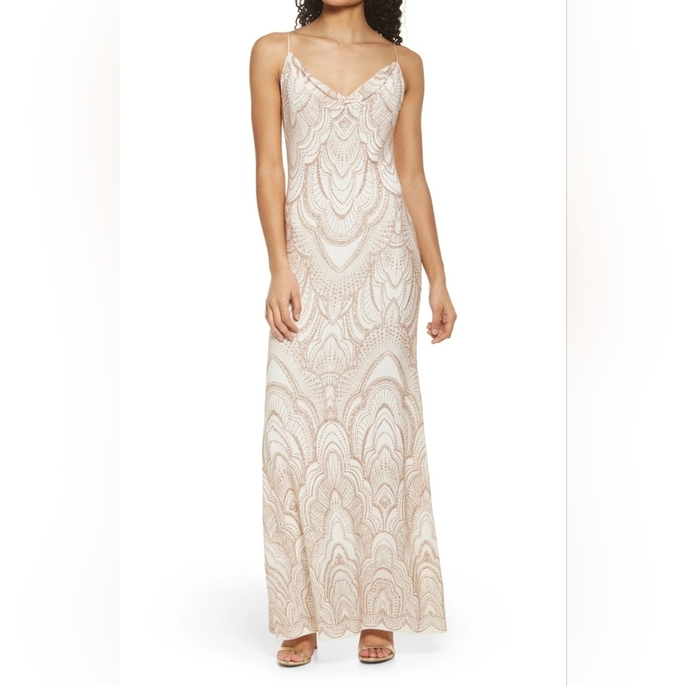 JUMP APPAREL Ivory/Gold-Glitter Sleeveless Gown Size 5/6 New